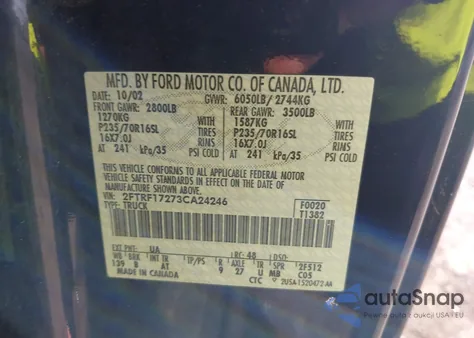 2003 Ford F-150 Xl/Xlt from USA, damaged, VIN 2FTRF17273CA24246